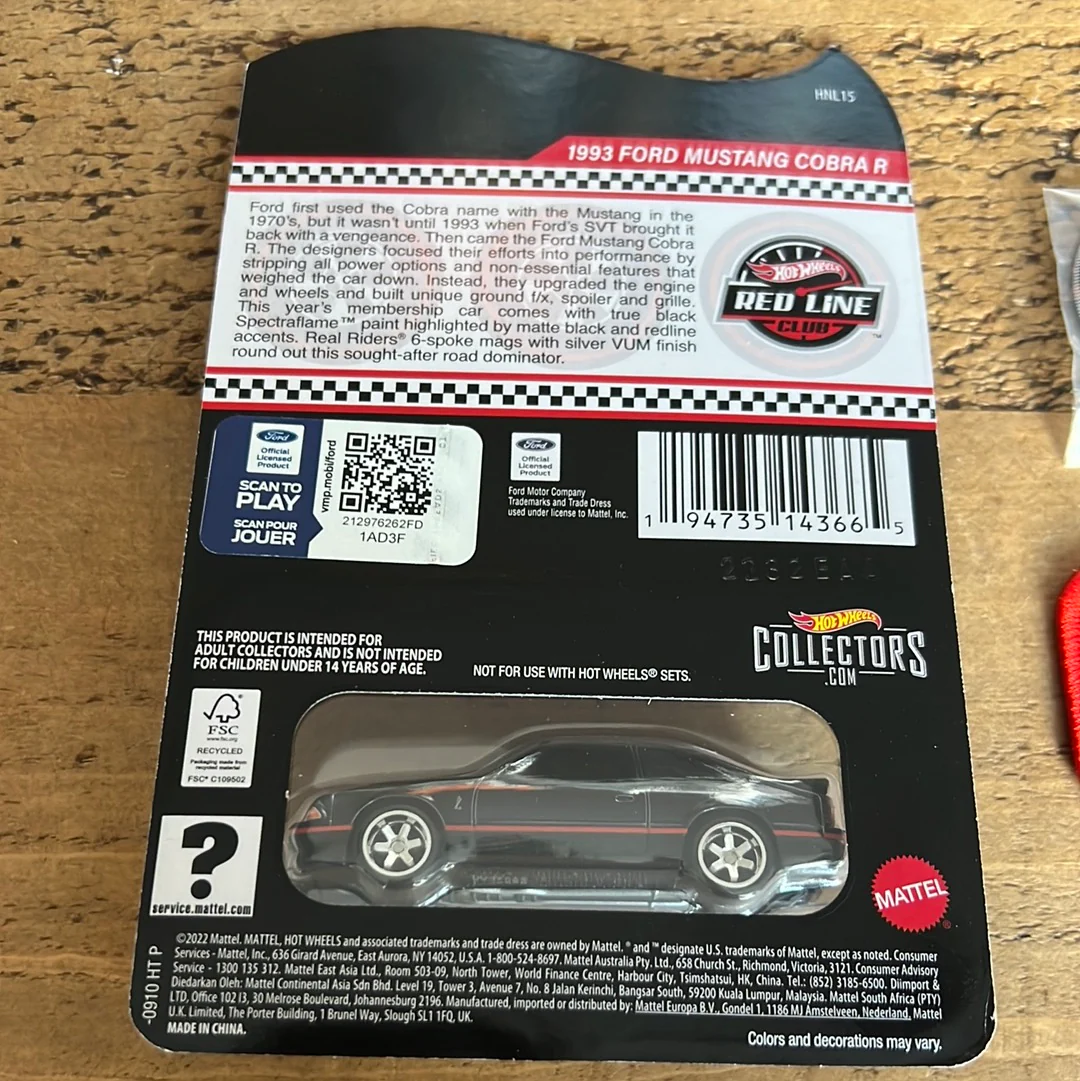 Hot Wheels RLC 1993 Ford Mustang Cobra R With Pin And Patch - Image 3