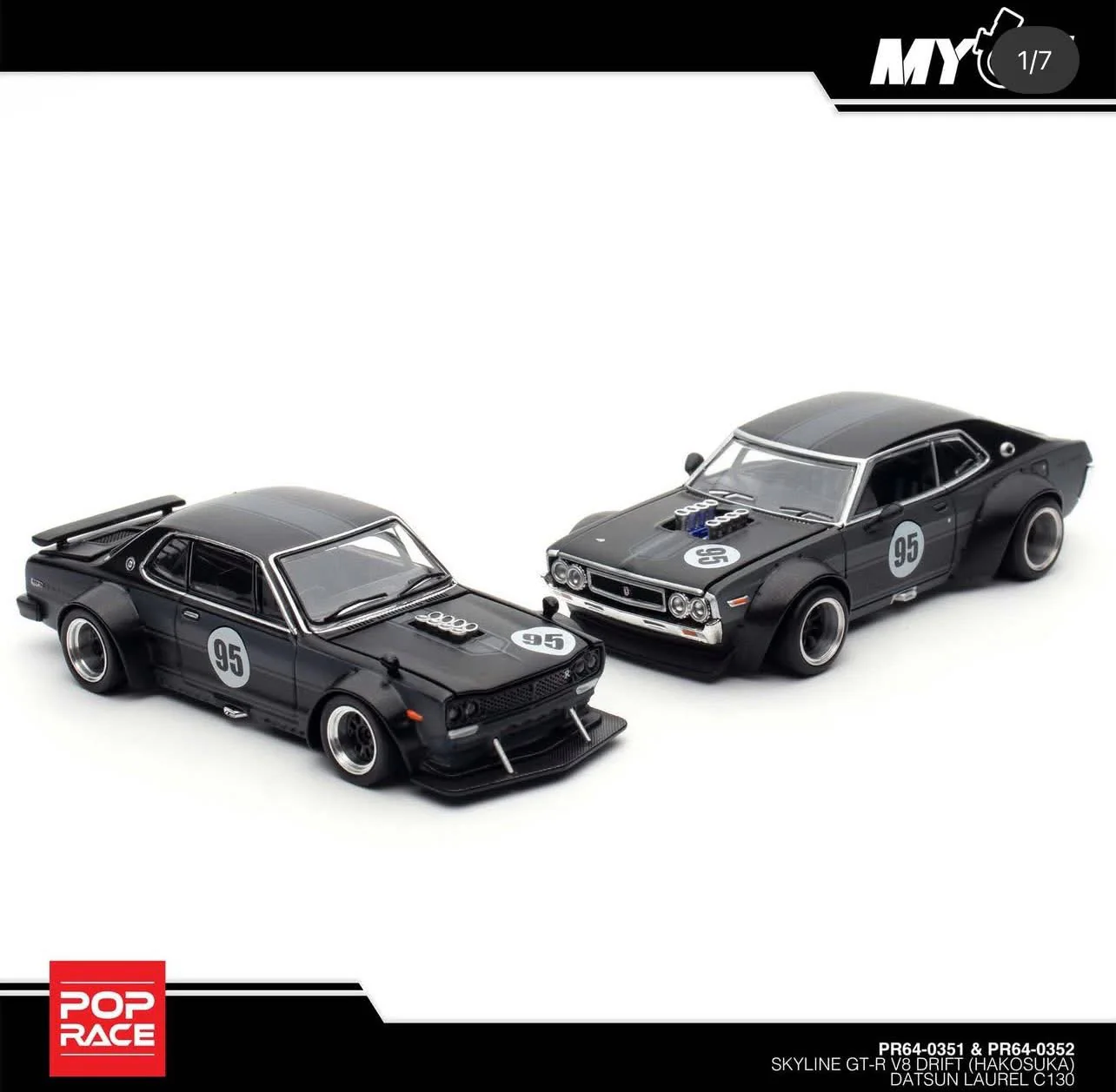 Pop Race Hong Kong Toy Car Salon Event Edition Skyline GTR V8 & Datsun Laurel C130 2 Car Set - Image 2