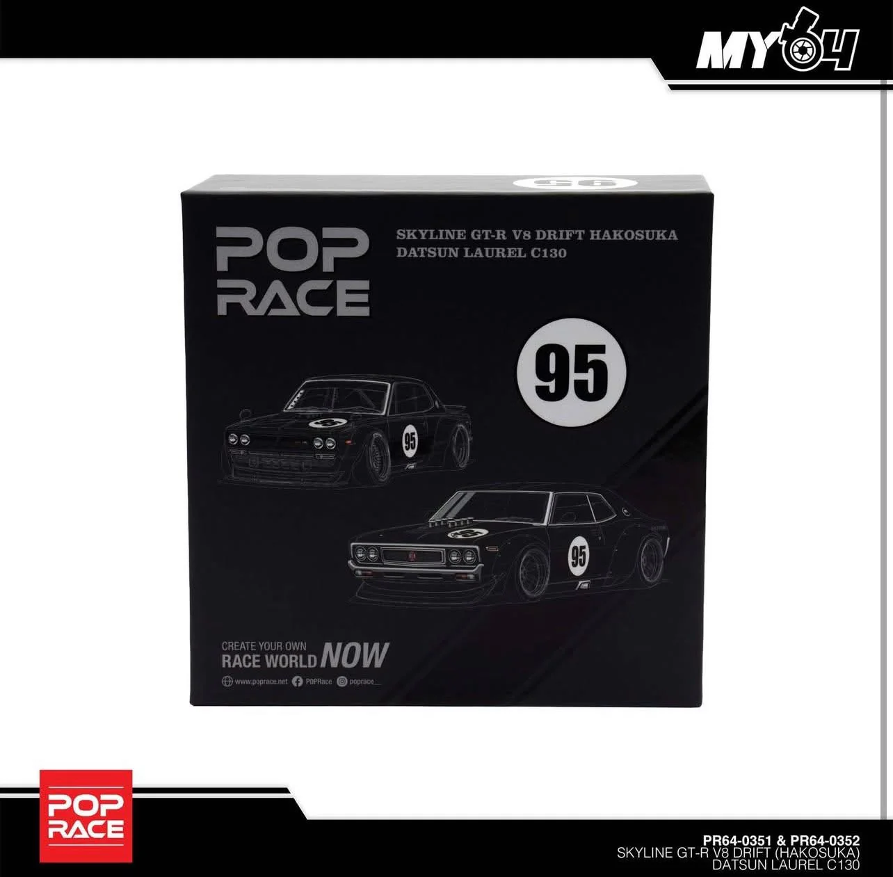 Pop Race Hong Kong Toy Car Salon Event Edition Skyline GTR V8 & Datsun Laurel C130 2 Car Set - Image 3
