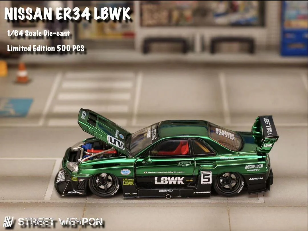 Street Weapon LBWK Nissan Skyline ER34 R34 Green Chrome
