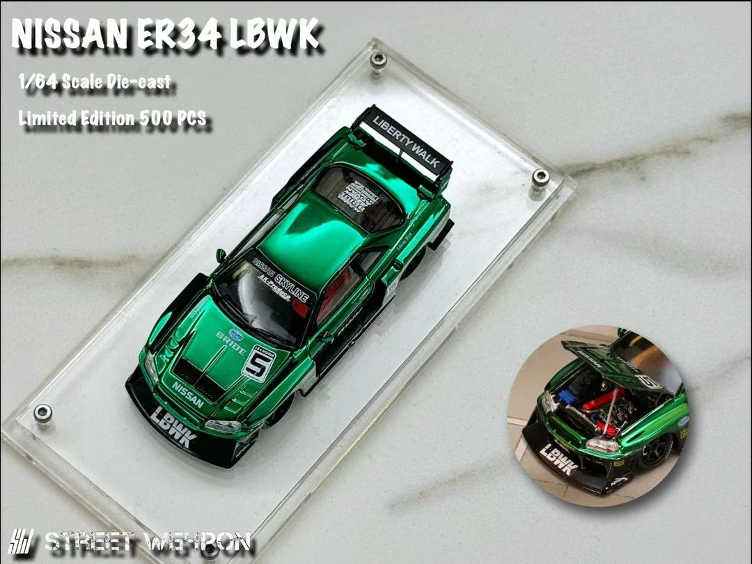 Street Weapon LBWK Nissan Skyline ER34 R34 Green Chrome - Image 2
