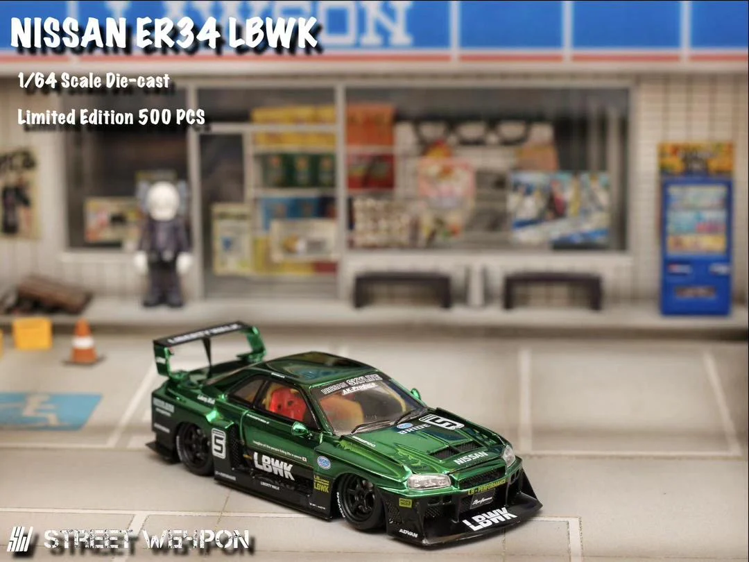 Street Weapon LBWK Nissan Skyline ER34 R34 Green Chrome - Image 3