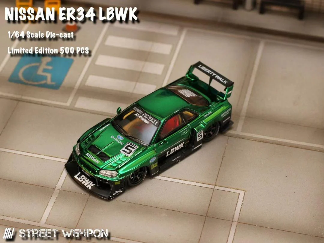 Street Weapon LBWK Nissan Skyline ER34 R34 Green Chrome - Image 4