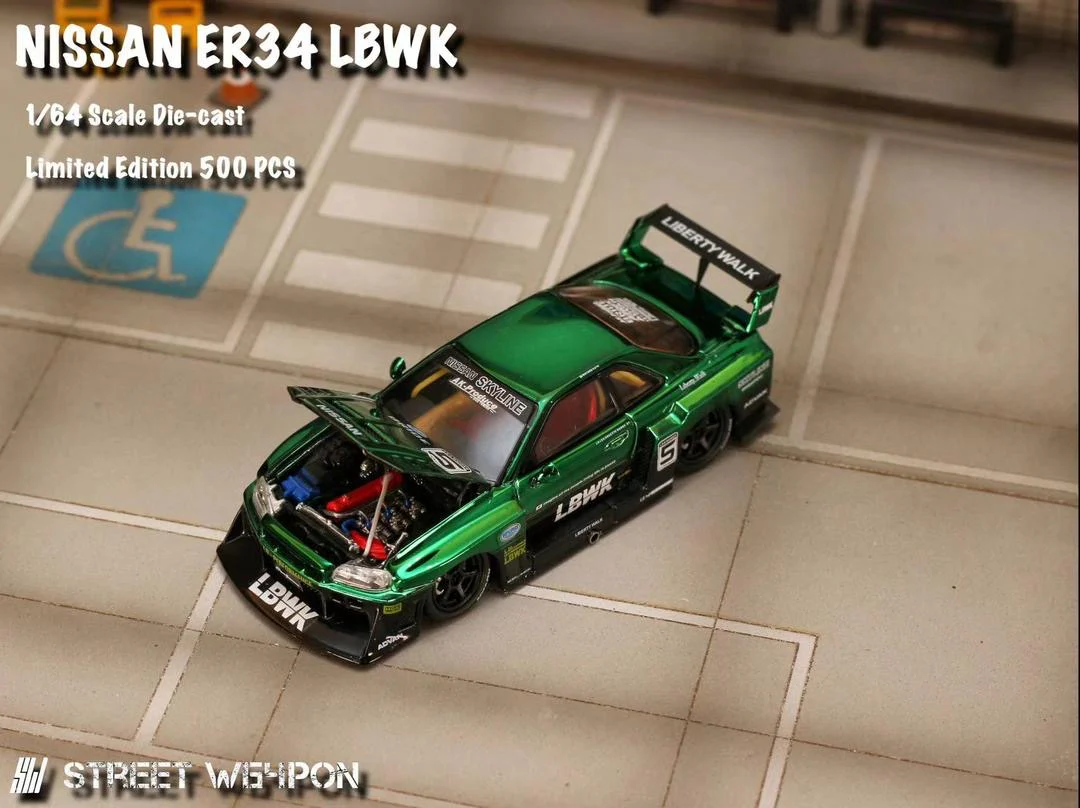 Street Weapon LBWK Nissan Skyline ER34 R34 Green Chrome - Image 5