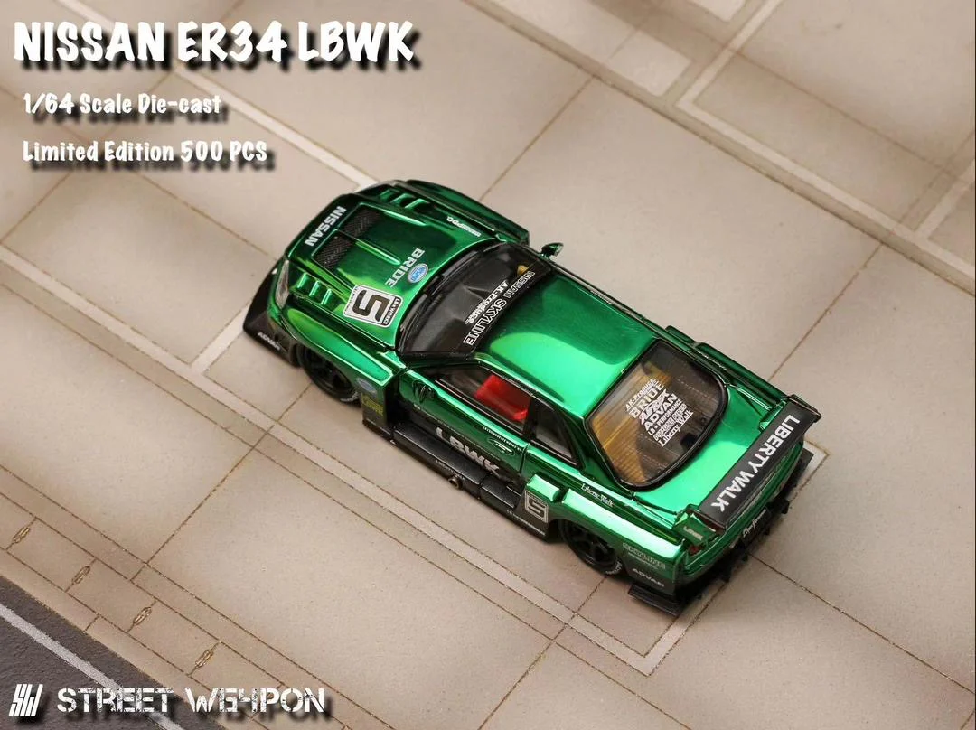 Street Weapon LBWK Nissan Skyline ER34 R34 Green Chrome - Image 6