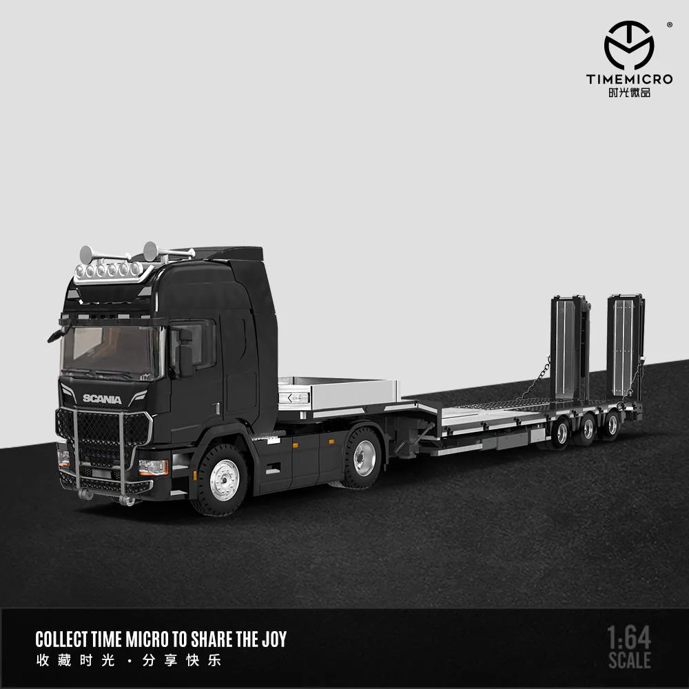 Time Micro Scania Truck & Flatbed Trailer Black